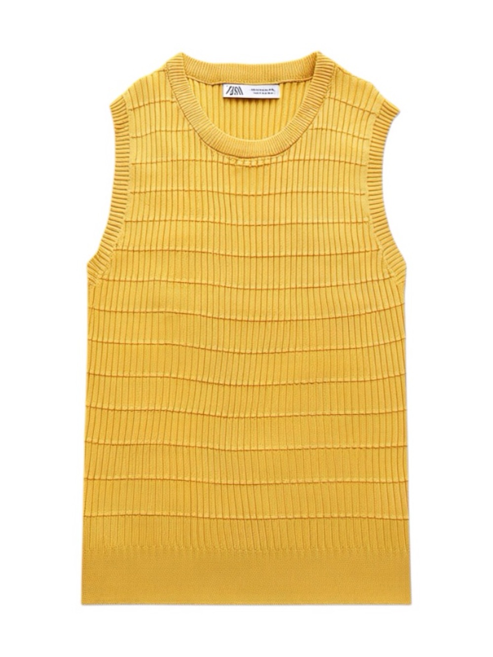 Women’s Sleeveless Mustard Ribbed Knit Sweater Crew Neck Size-S NEW